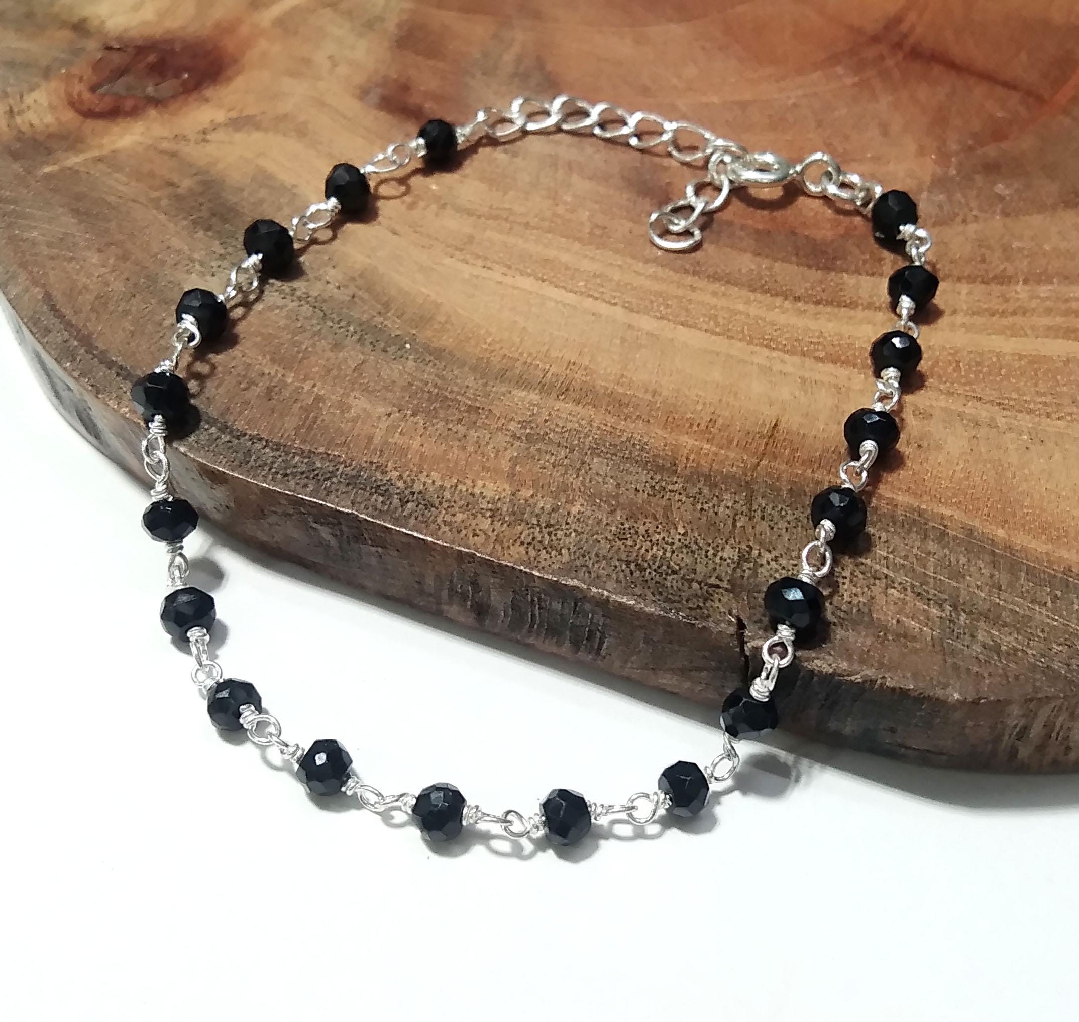 Natural Black Onyx Faceted Gemstone Bracelet, 925 Starling Silver Chain Stone Beads Bracelet Wedding Bracelet Gift Valentine day Bracelet